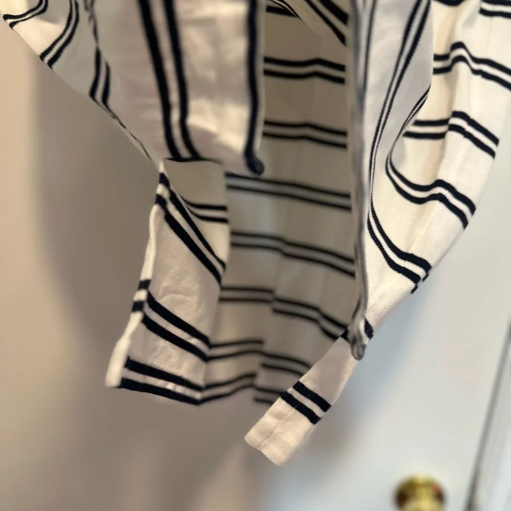 POLO RALPH LAUREN SzXXL Pique white/ navy striped Cotton Polo Short Sleeve Shirt